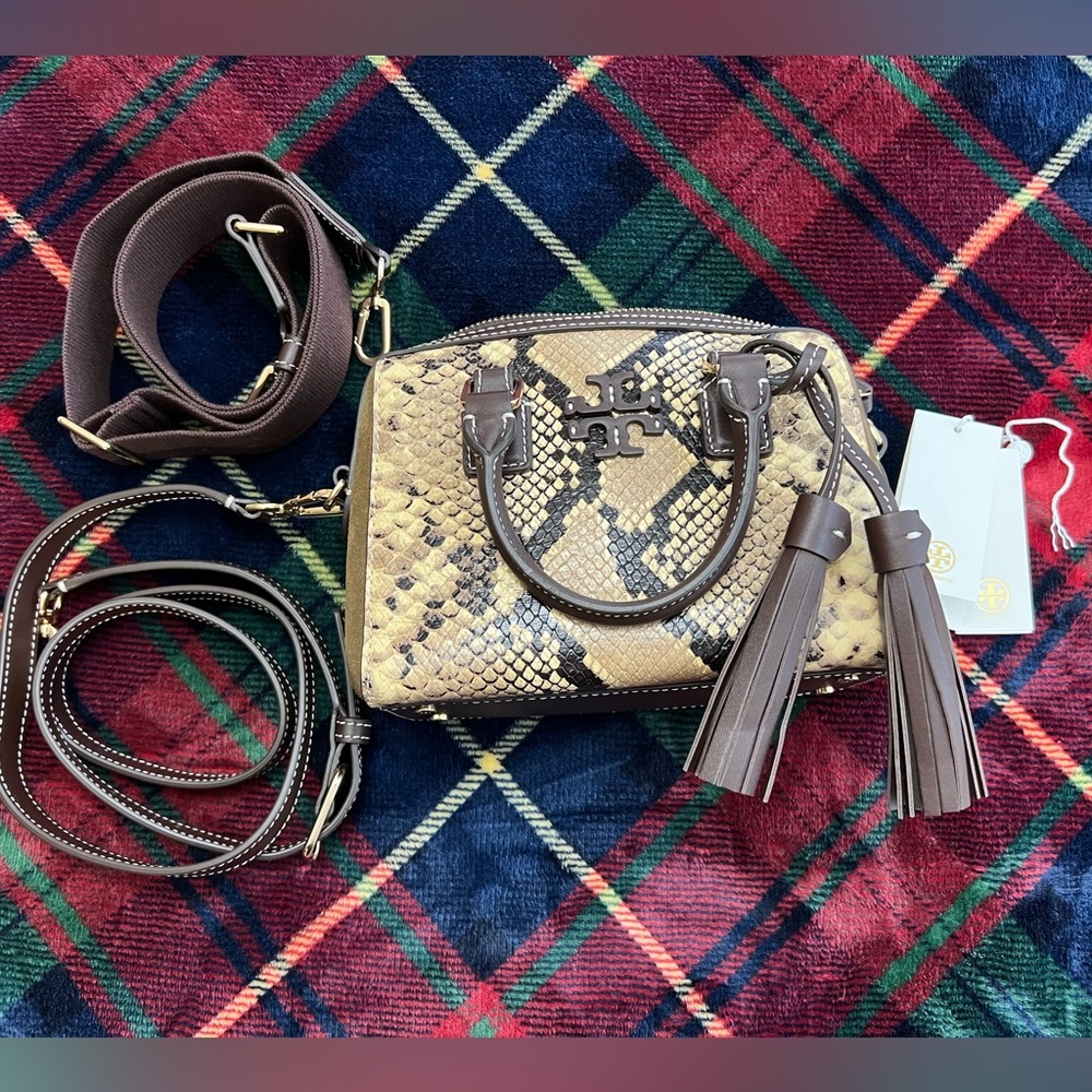 Tory Burch Thea Exotic Mini Web Satchel Sand Drift